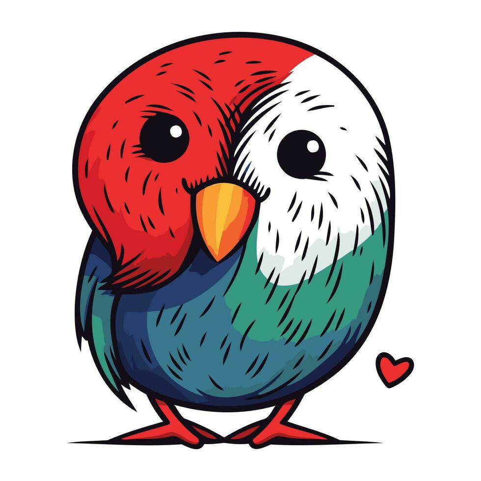 Cute cartoon red bird on a white background. Vector illustration.
