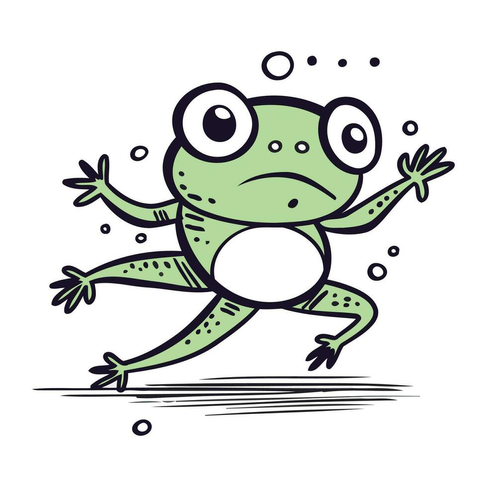Frog jumping in the air. Vector illustration on a white background.