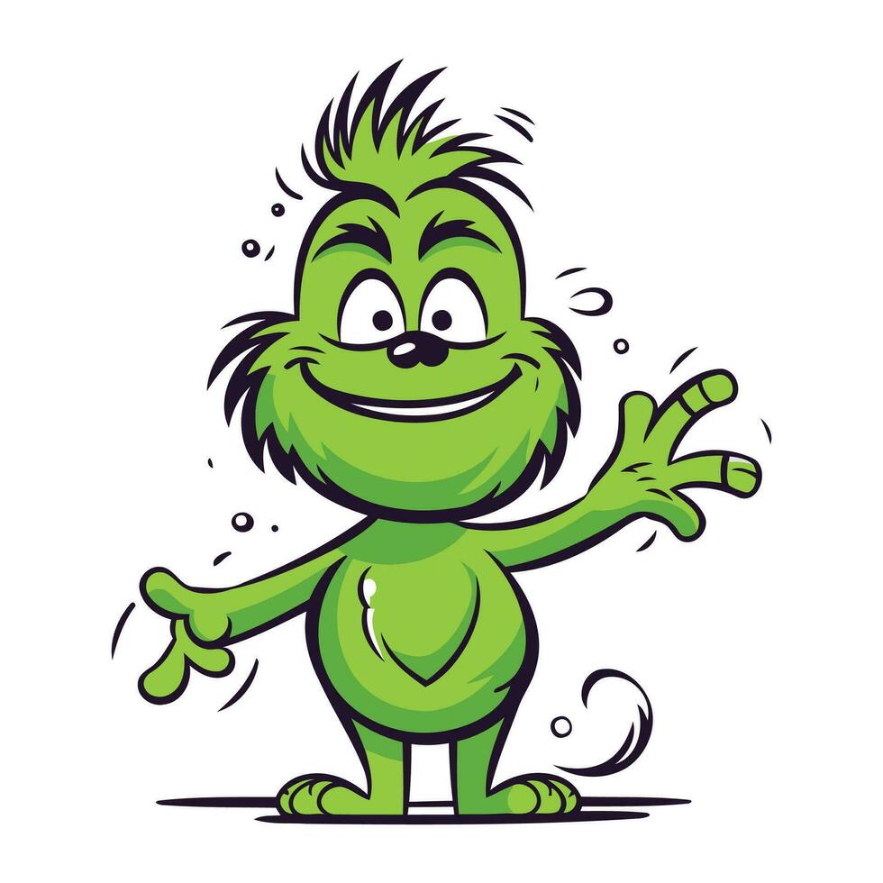 Cartoon green monster isolated on a white background. Vector illustration.