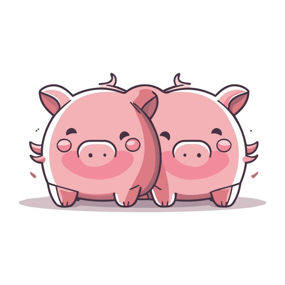 Cute piggy cartoon vector illustration. Isolated on white background.