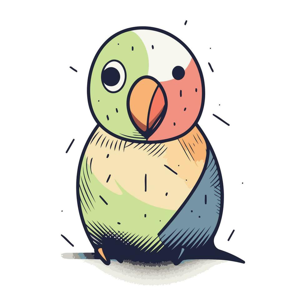 Cute parrot. hand drawn vector illustration on white background.