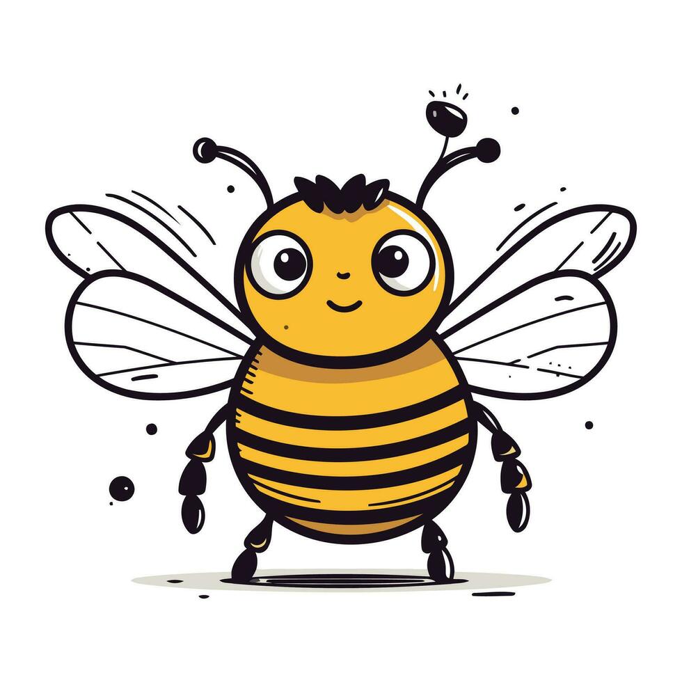 Cute cartoon bee. Vector illustration. Isolated on white background.