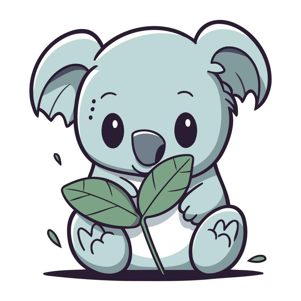 Cute cartoon koala with a leaf. Vector illustration of a cute koala.