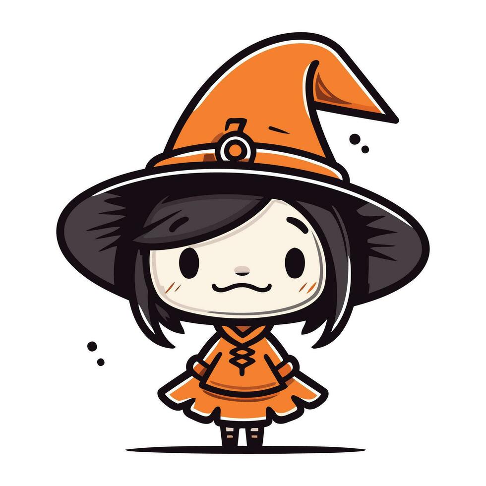 Cute witch girl cartoon character vector illustration. Cute witch girl.