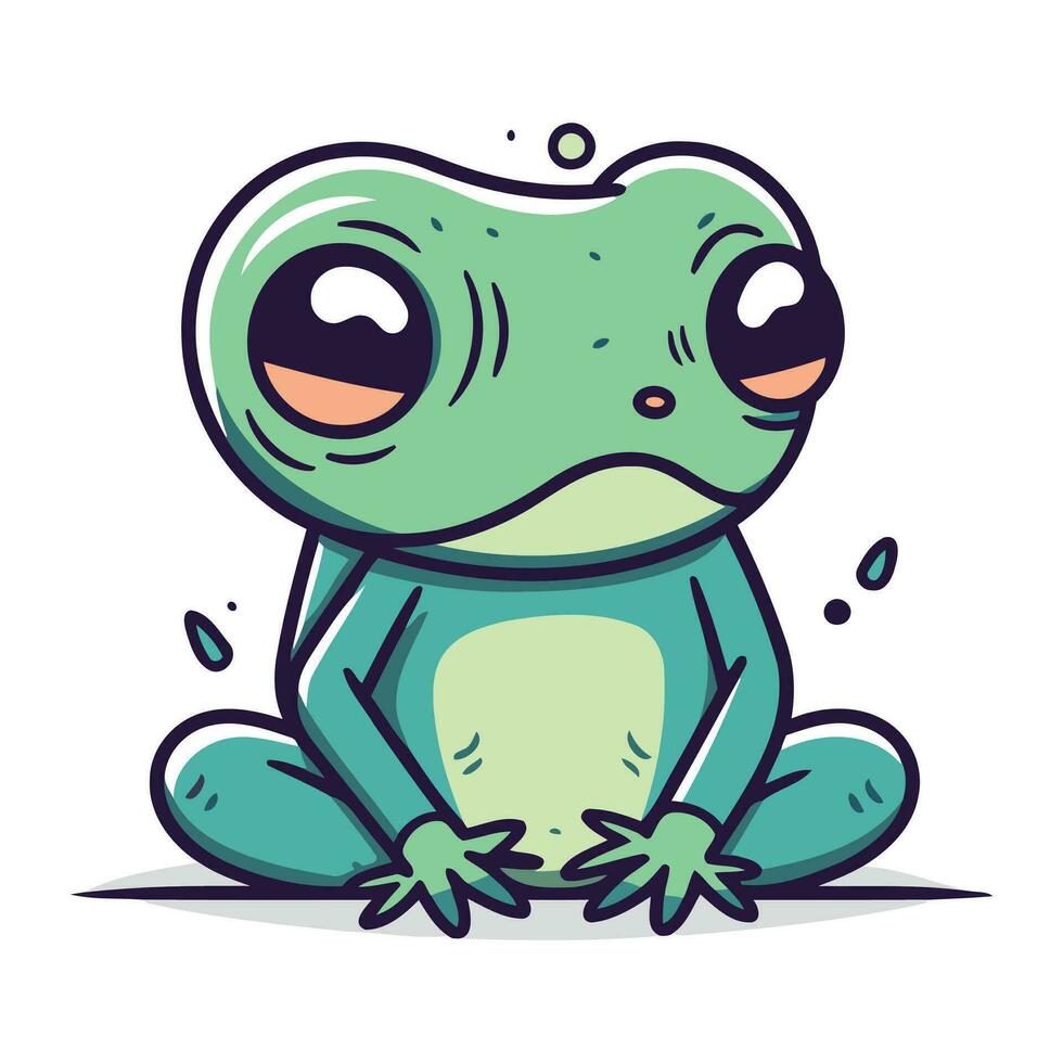 Frog cartoon character. Vector illustration of a cute green frog.