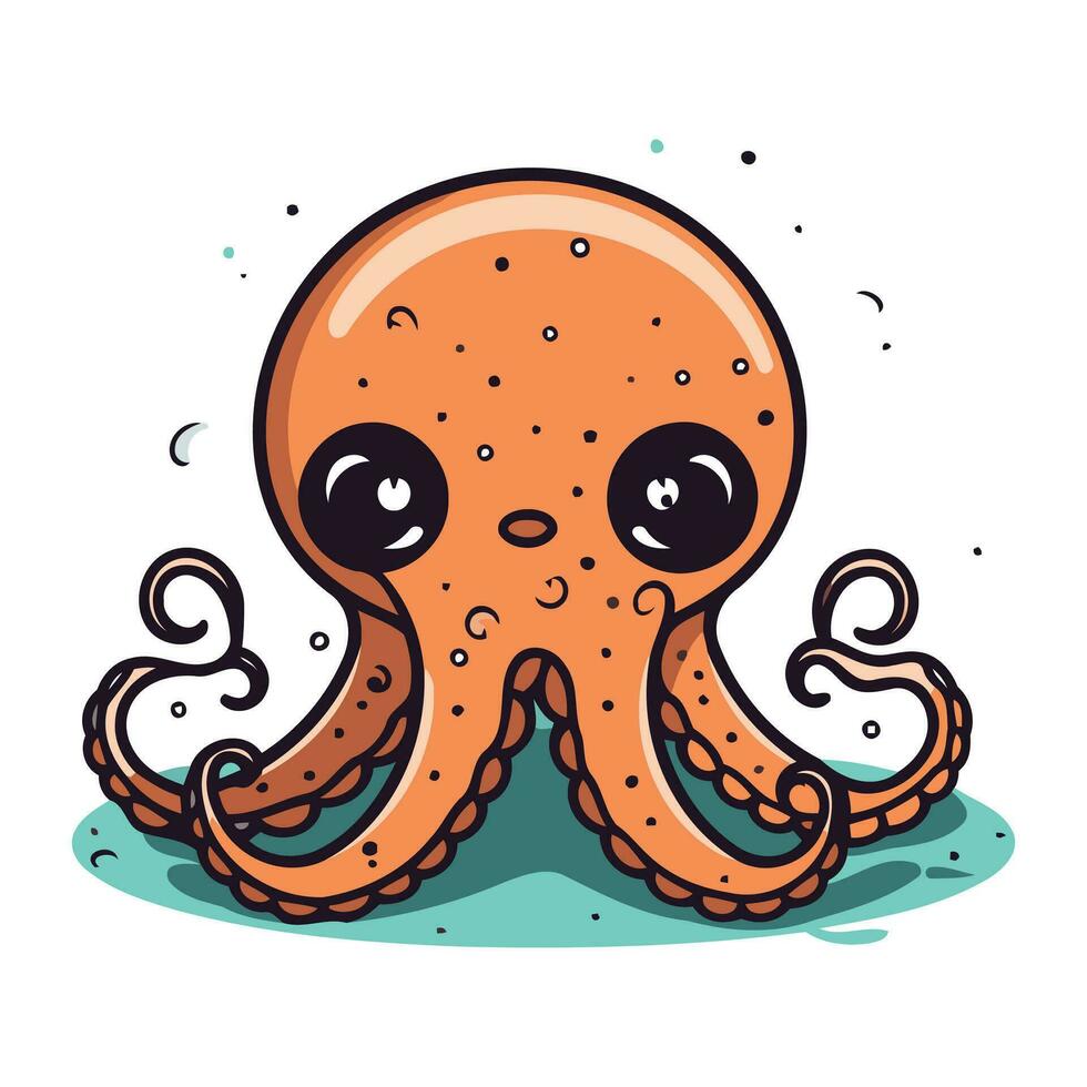 Cute octopus cartoon vector illustration isolated on a white background.