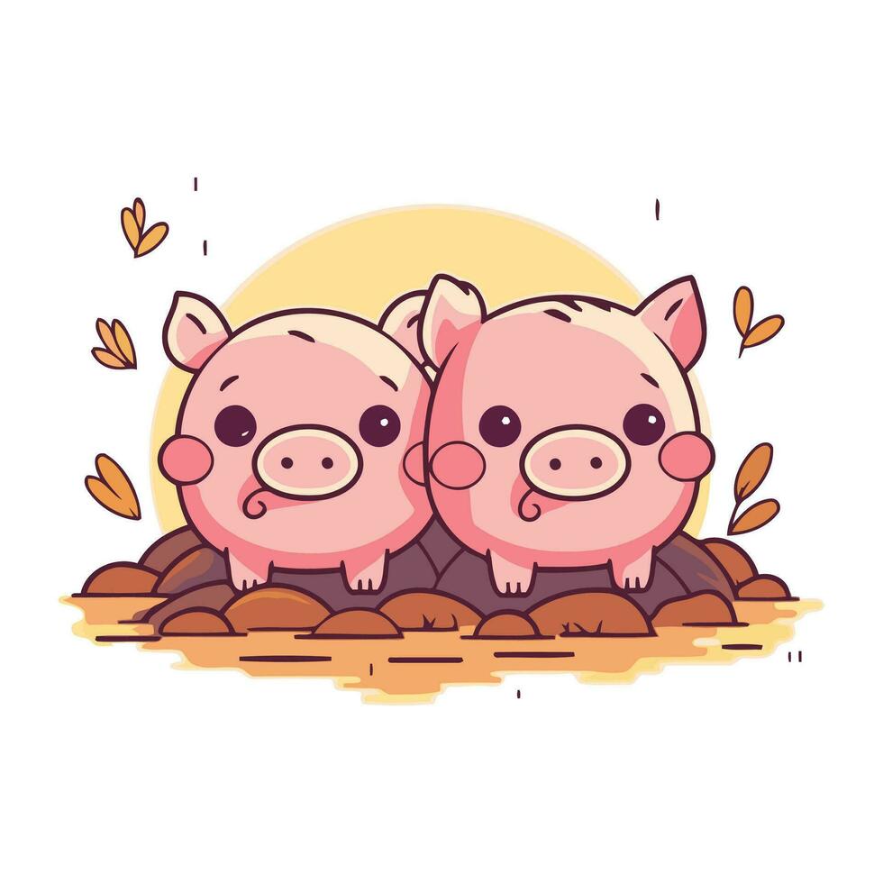 Cute cartoon pig vector illustration. Cute piggy couple.