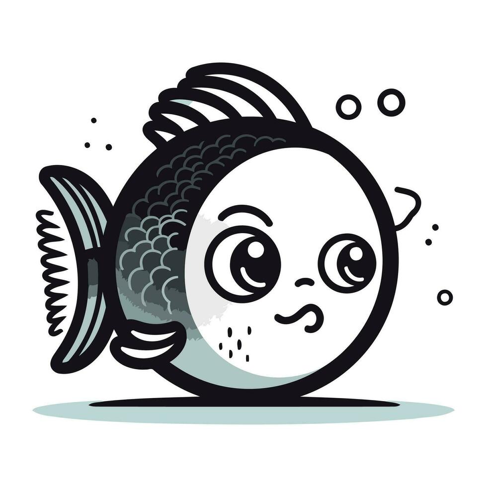 Cute cartoon puffer fish. Vector illustration on white background.