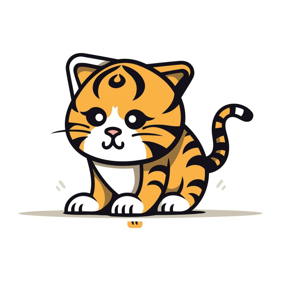 Cute cartoon tiger. Vector illustration. Isolated on white background.