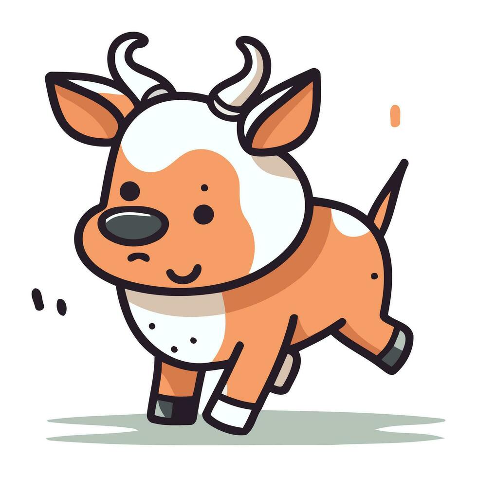 Cute cartoon cow running. Vector illustration in a flat style.