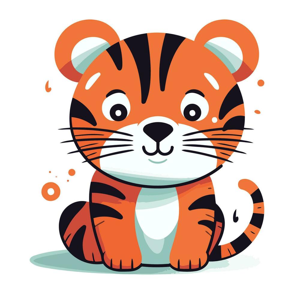 Cute cartoon tiger. Vector illustration in flat style. Isolated on white background.