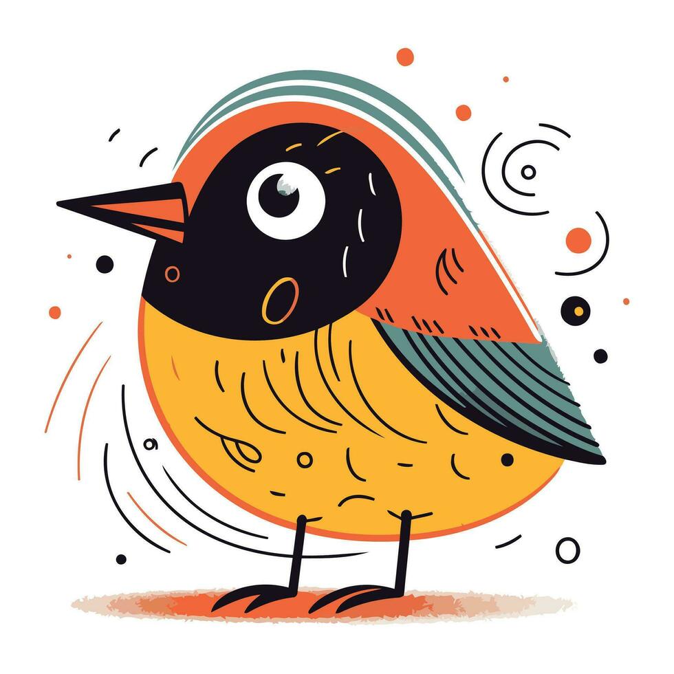 Cute cartoon bullfinch. Hand drawn vector illustration in doodle style.