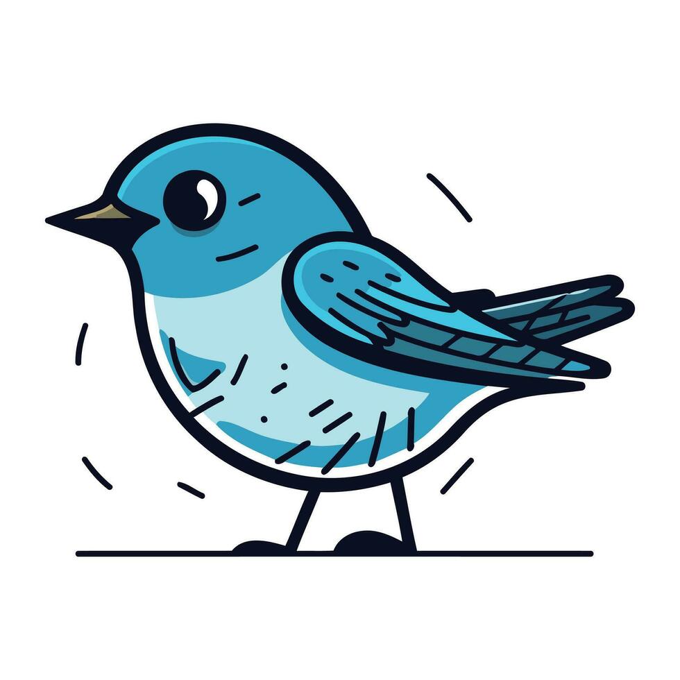 Vector illustration of blue bird. Isolated on white background. Flat style.