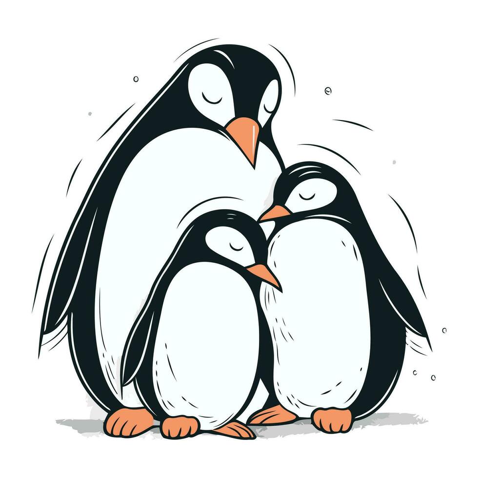 Penguin family isolated on a white background. Vector illustration.