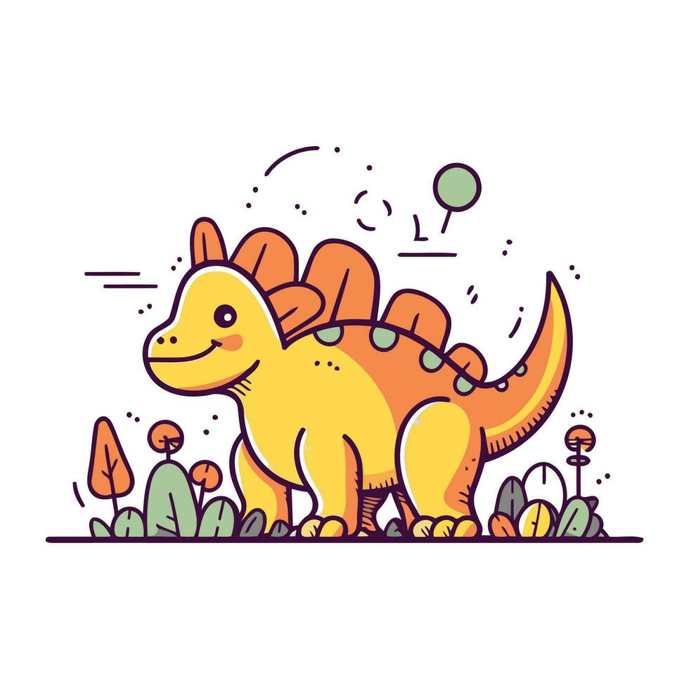 Cute dinosaur in the park. Vector illustration in flat style.