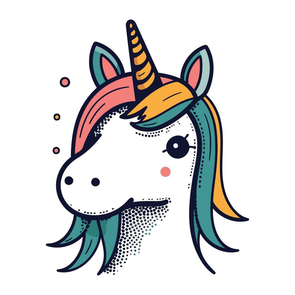 Unicorn head. Vector illustration in doodle style.