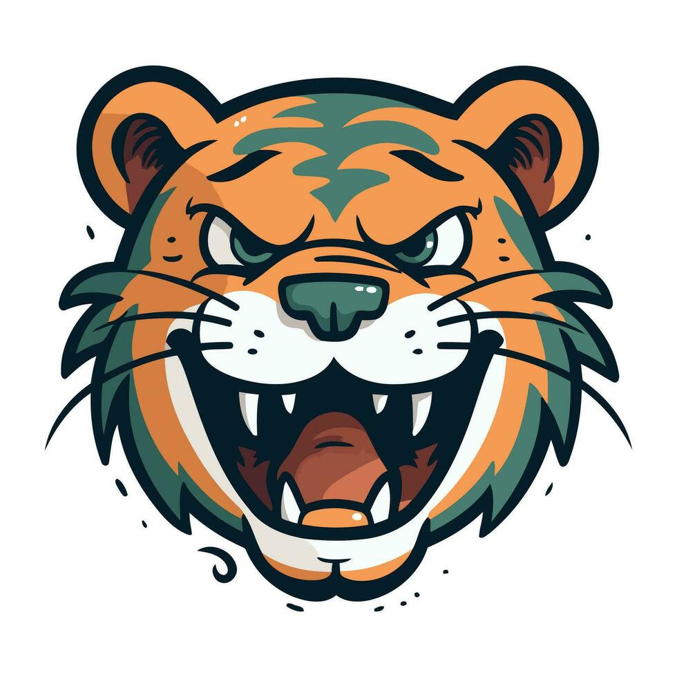 enojado Tigre cabeza mascota. vector ilustración aislado en blanco antecedentes.