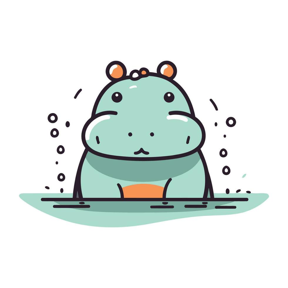 linda hipopótamo en agua. vector ilustración en garabatear estilo