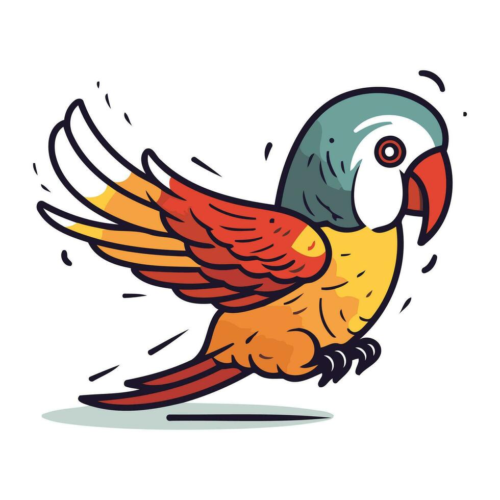 Cute parrot cartoon vector illustration isolated on white background. Colorful parrot icon.