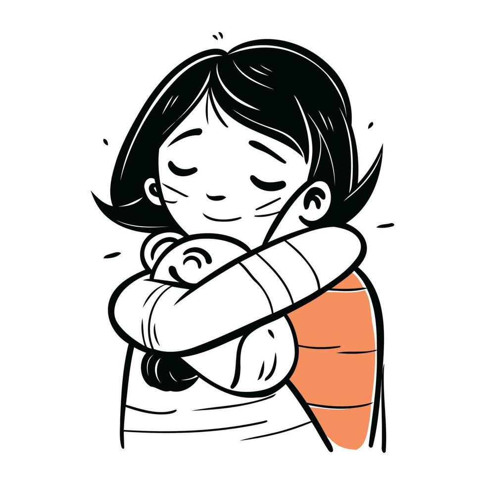 Illustration of a Little Girl Hugging a Cute Baby Boy vector