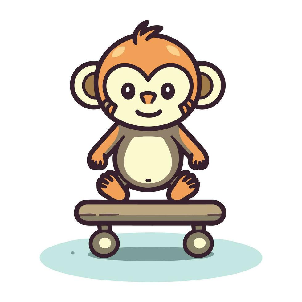 Cute monkey on skateboard. Vector illustration in cartoon style.