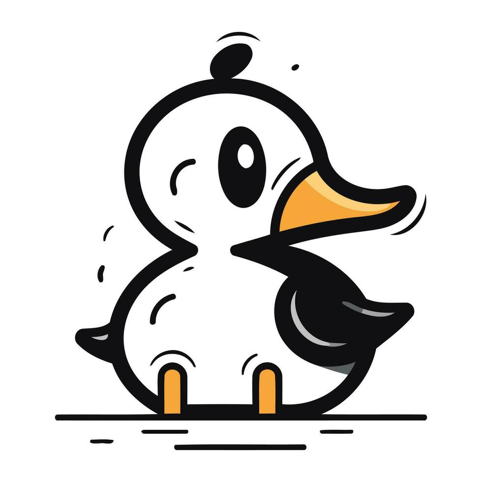 Vector illustration of cute cartoon duck. Isolated on white background.