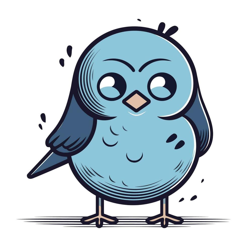 Vector illustration of a cute cartoon blue bird isolated on white background.