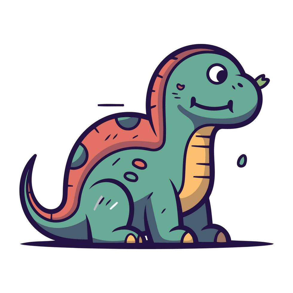 Cute cartoon dinosaur. Vector illustration. Isolated on white background.