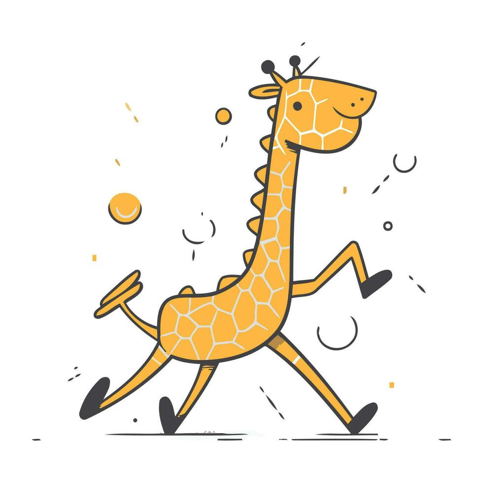 Cute giraffe running. Vector illustration in flat linear style.