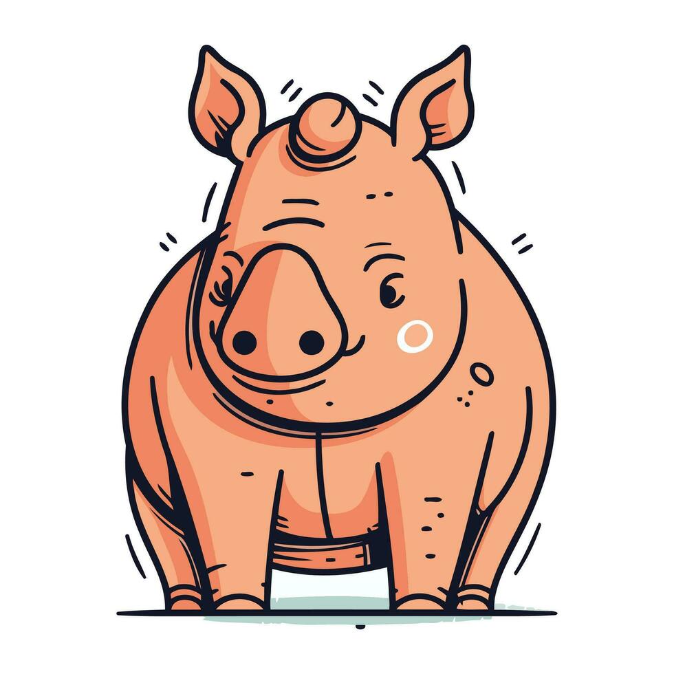 Cute funny rhinoceros. Vector illustration in doodle style.