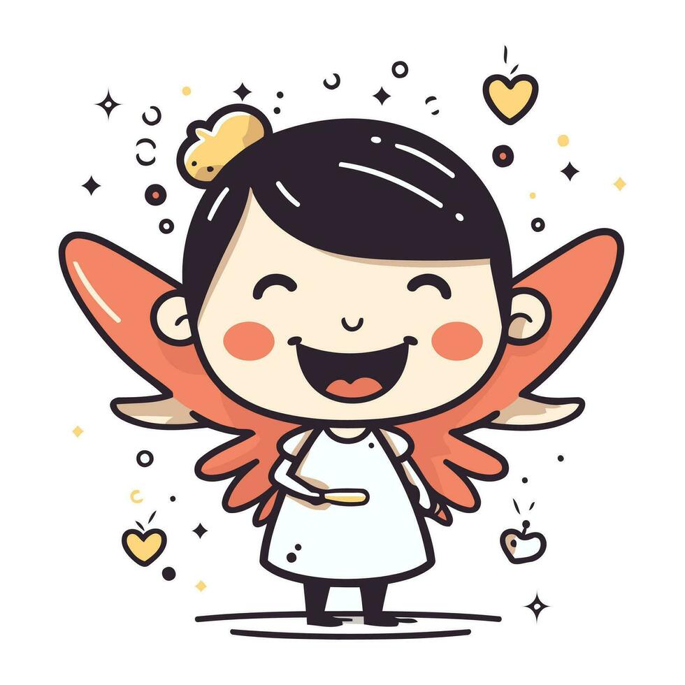 linda pequeño ángel niña vector ilustración. linda pequeño ángel niña vector.