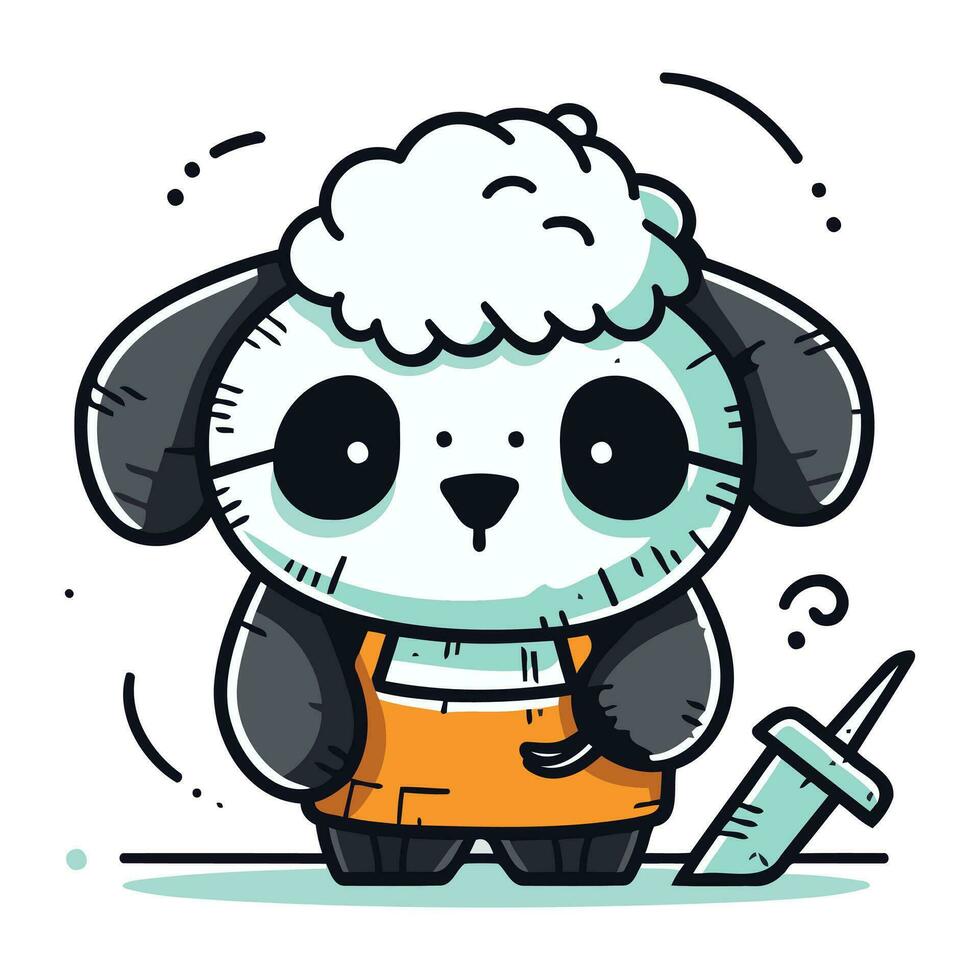 Cute sheep with a syringe in his hand. Vector illustration.