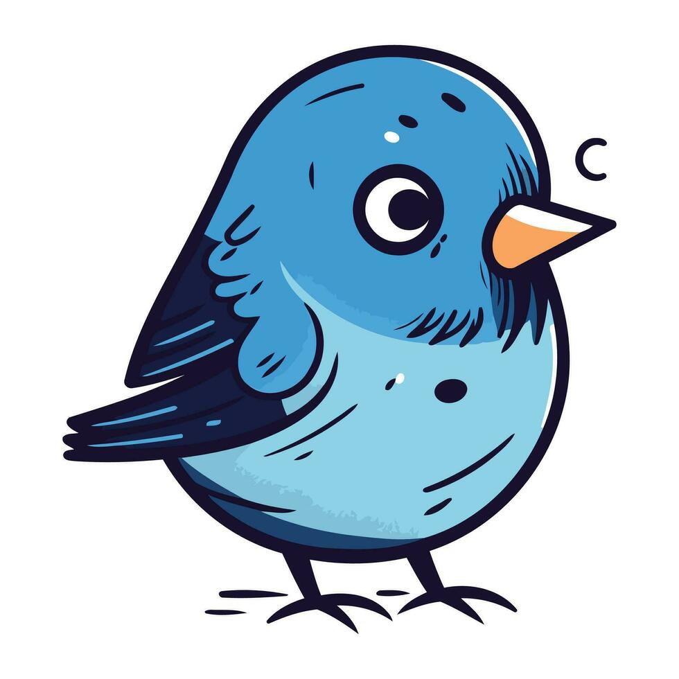 linda dibujos animados azul pájaro aislado en blanco antecedentes. vector ilustración.