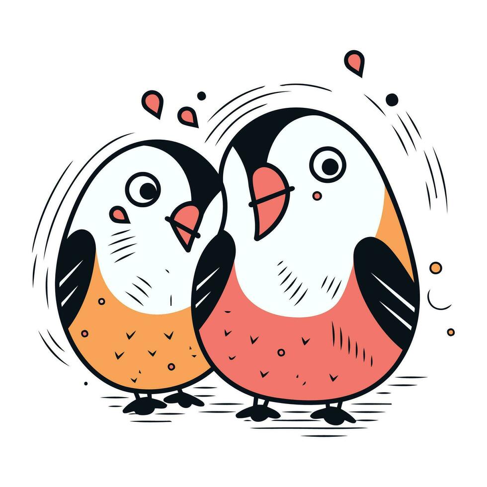 dos linda dibujos animados aves. vector ilustración en garabatear estilo.