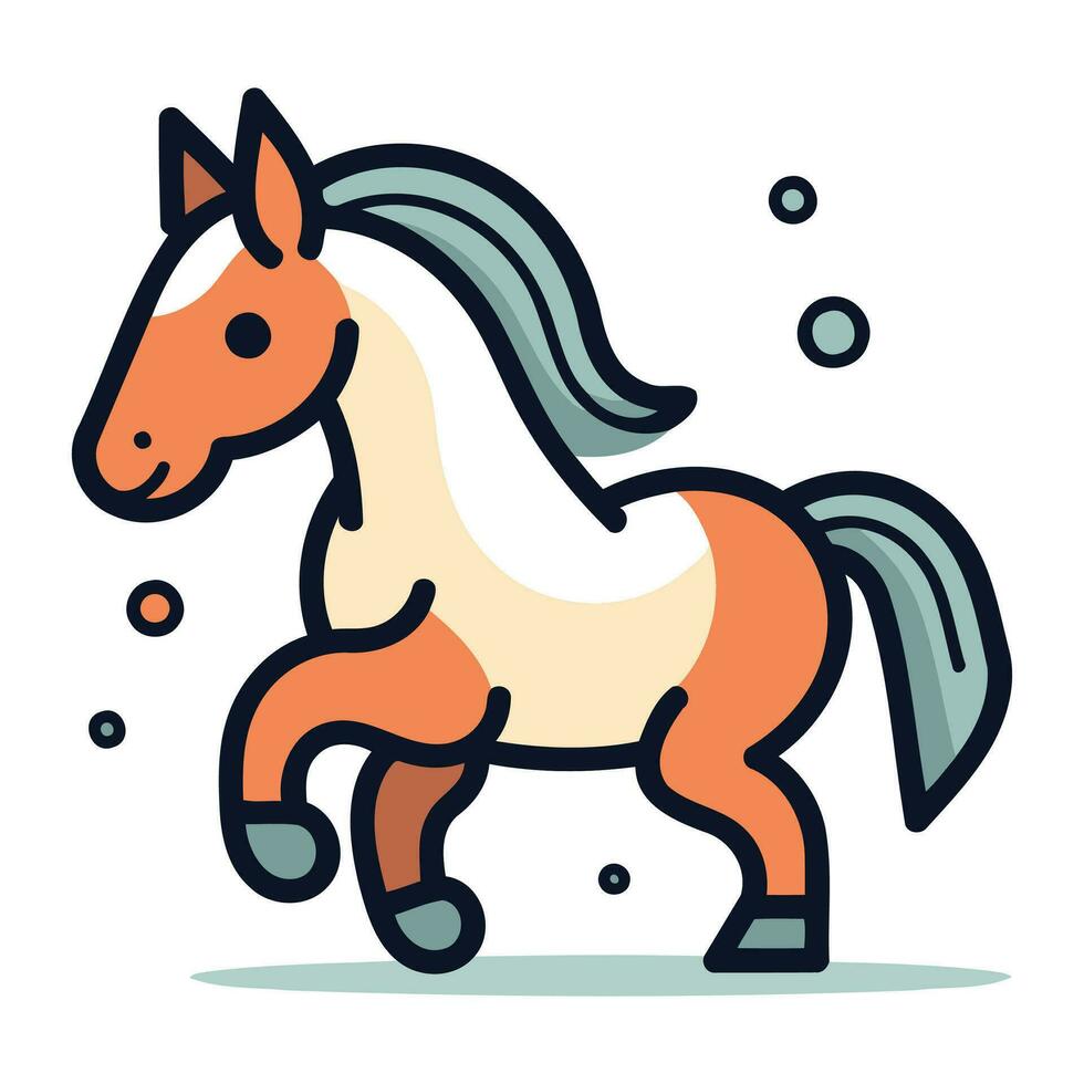 Cute cartoon horse running on white background. Vector illustration in flat style.