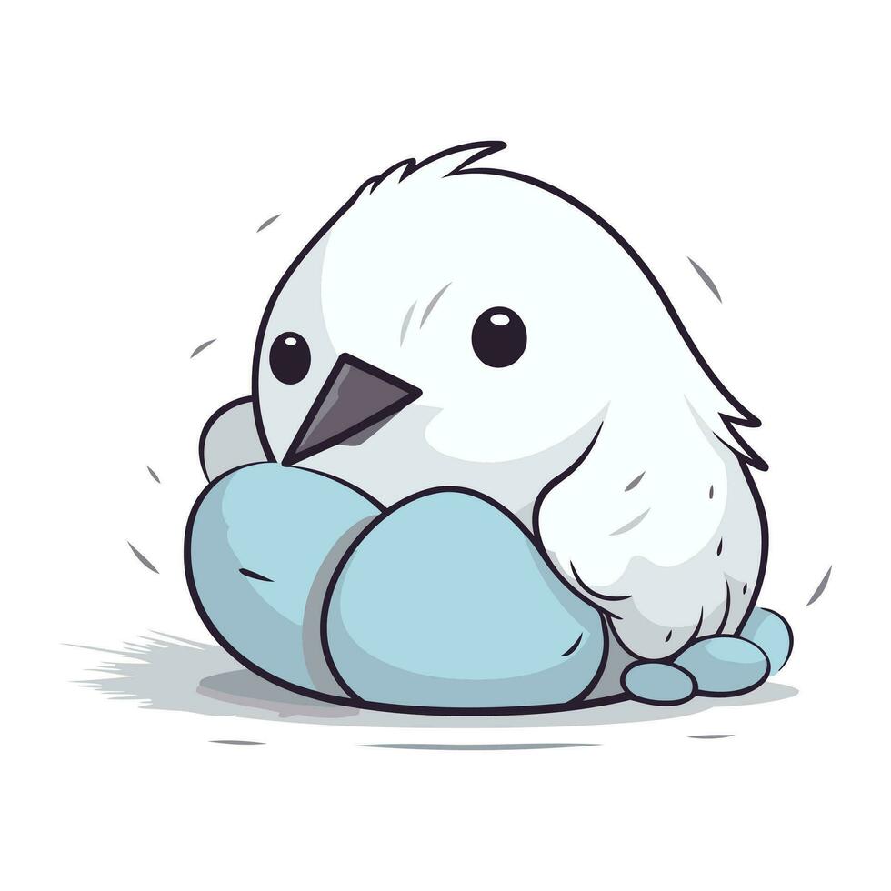 Illustration of a Cute Little White Bird Holding a Blue Egg vector