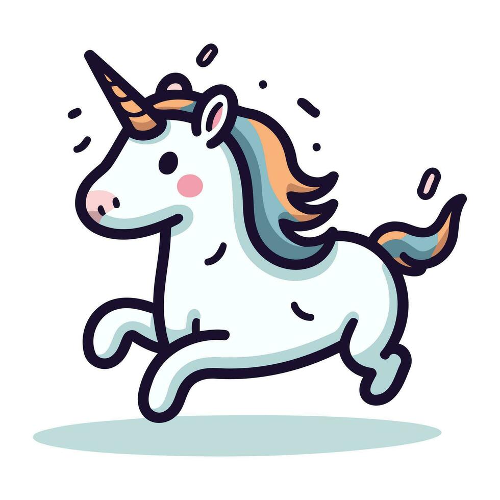Unicorn running on white background. Vector illustration in flat style.