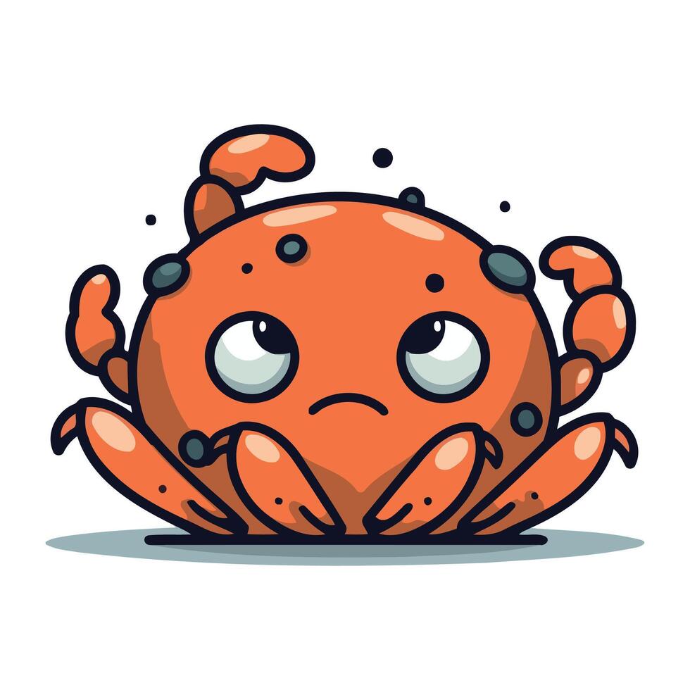 Crab character vector illustration. Cute cartoon crab with sad eyes ...