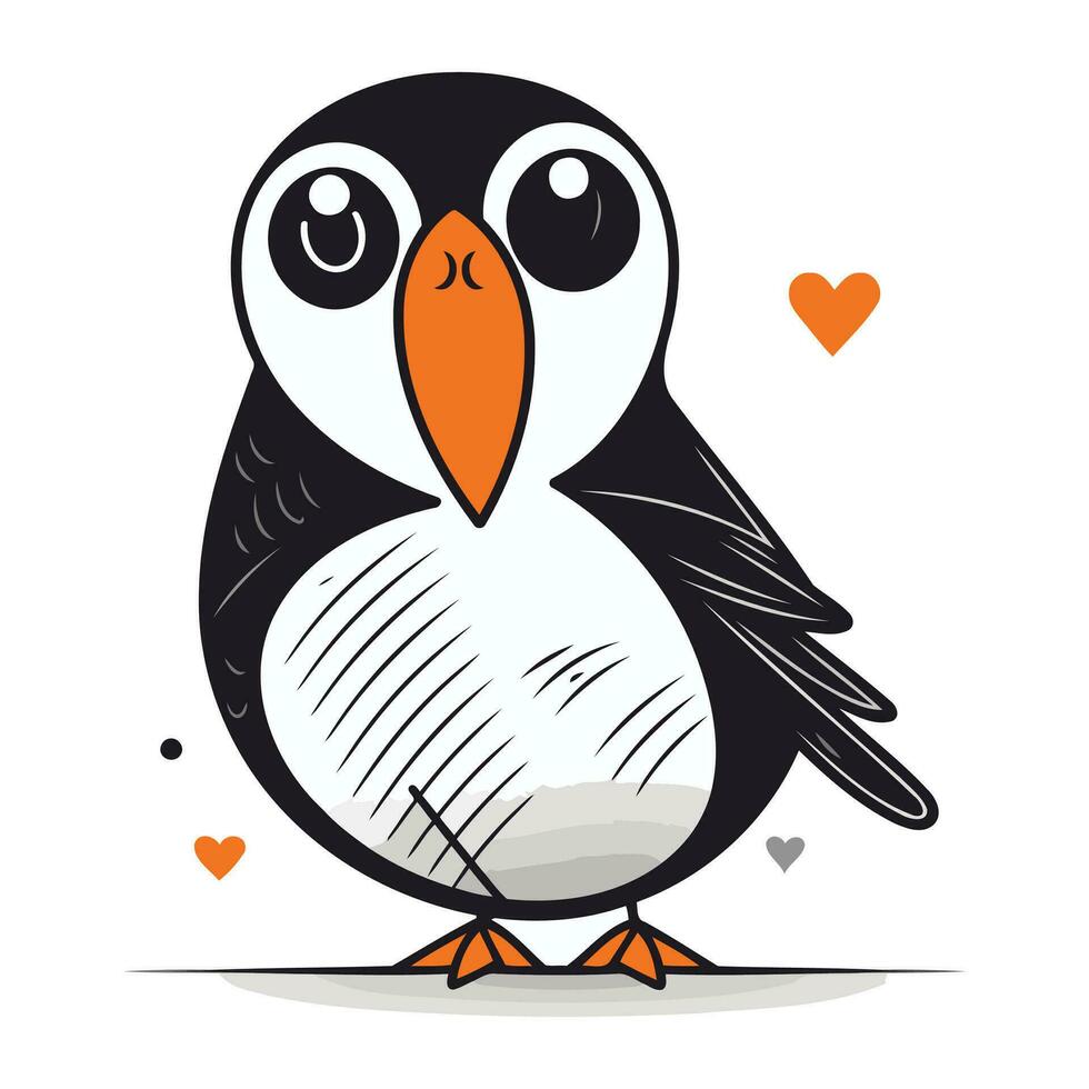 Cute penguin. Vector illustration on white background. Flat style.