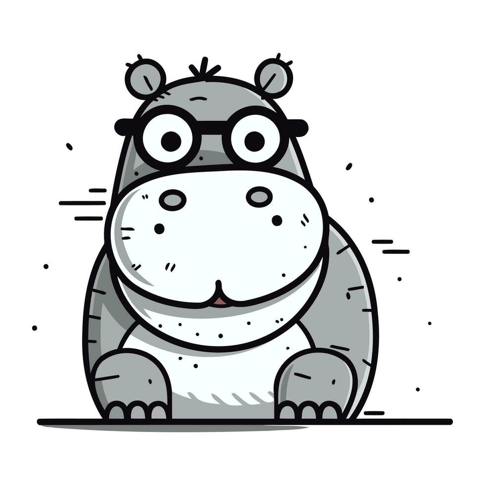 Cute hippo with glasses and big eyes. Vector illustration.