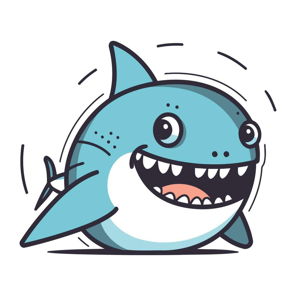 Cartoon shark. Vector illustration of a funny shark. Cute cartoon shark.