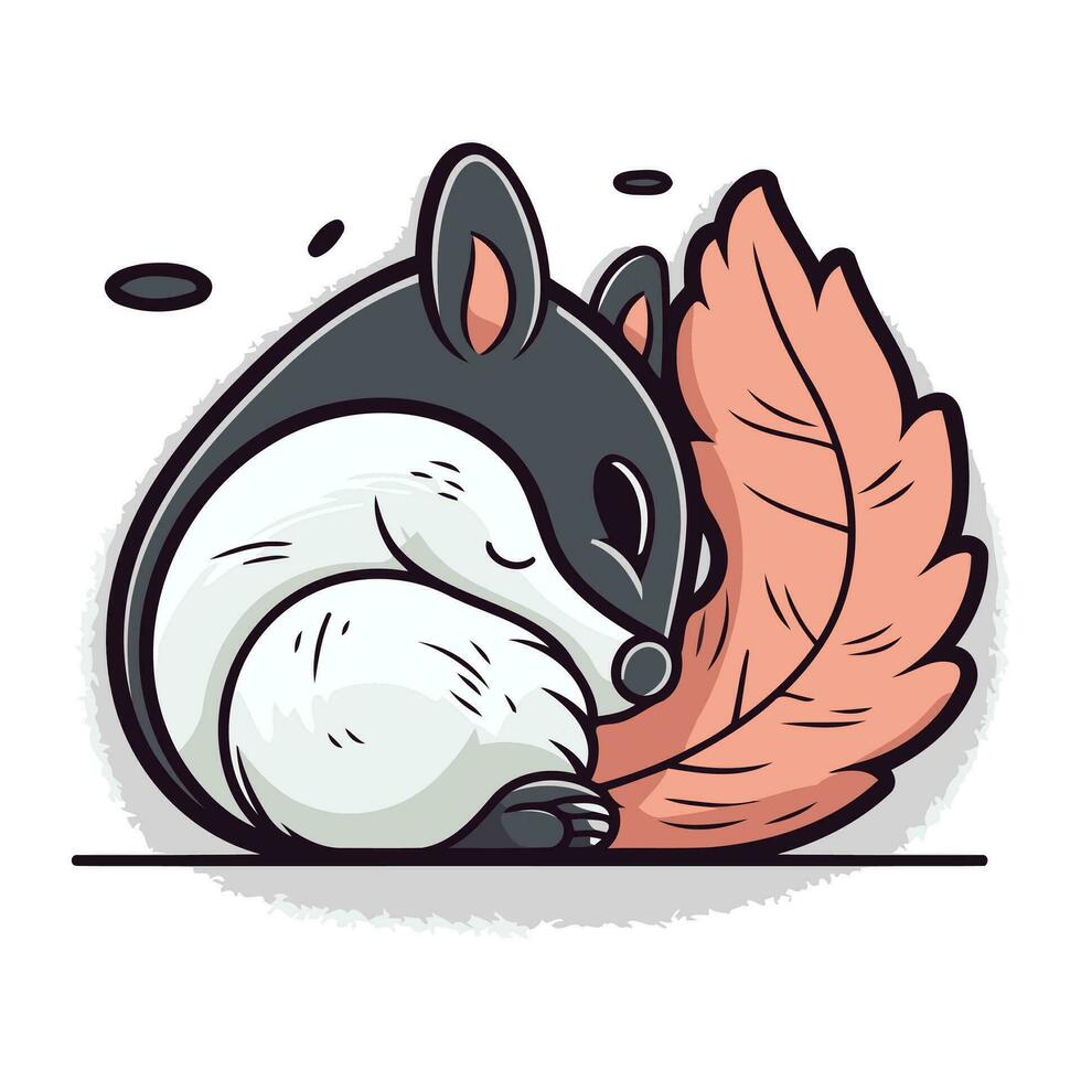 Illustration of a cute little bear sleeping with an autumn leaf. vector