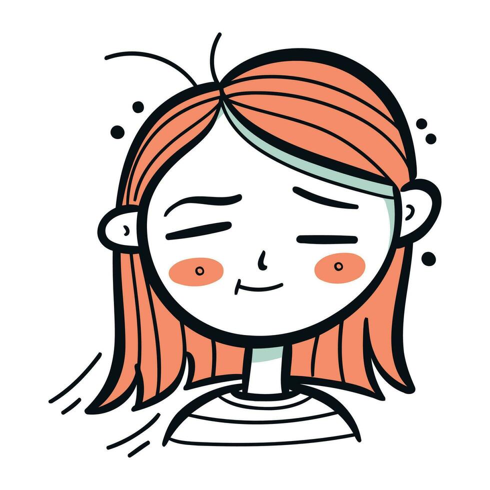 Vector illustration of a girl with freckles and red hair.