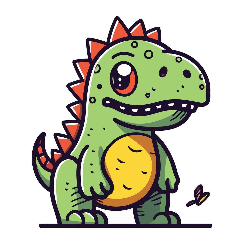 Cute cartoon dinosaur. Vector illustration. Isolated on white background.