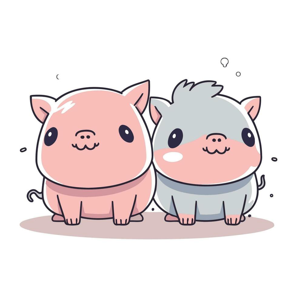 Cute pig and piggy. Vector illustration in cartoon style.