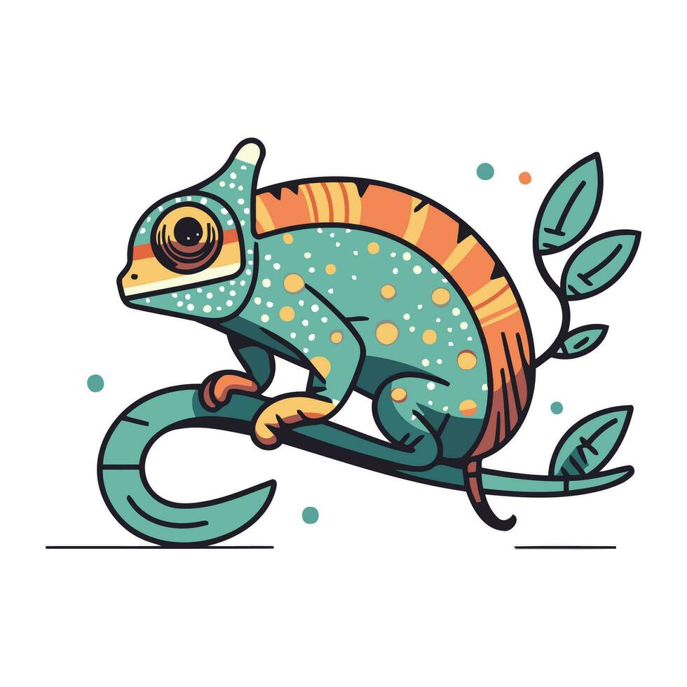 Chameleon vector illustration. Cute chameleon cartoon character.