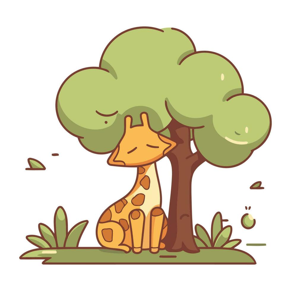 jirafa sentado debajo un árbol. plano estilo vector ilustración.