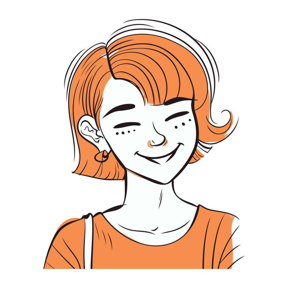 Portrait of a beautiful girl with freckles. Vector illustration