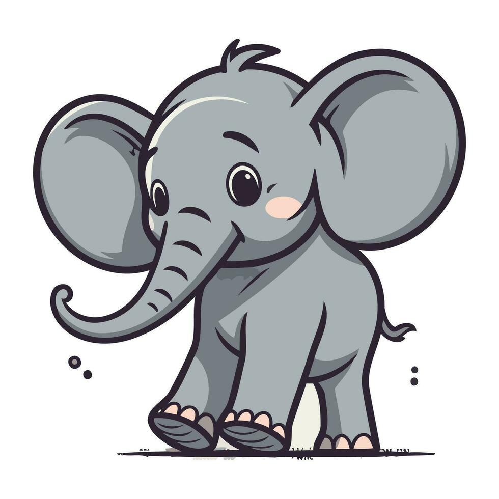 Cute little elephant isolated on a white background. Vector illustration.