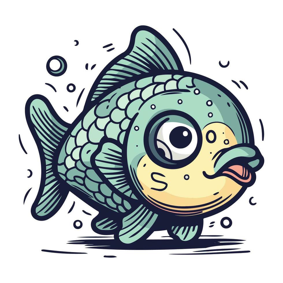 Cute cartoon fish. Vector illustration isolated on a white background.